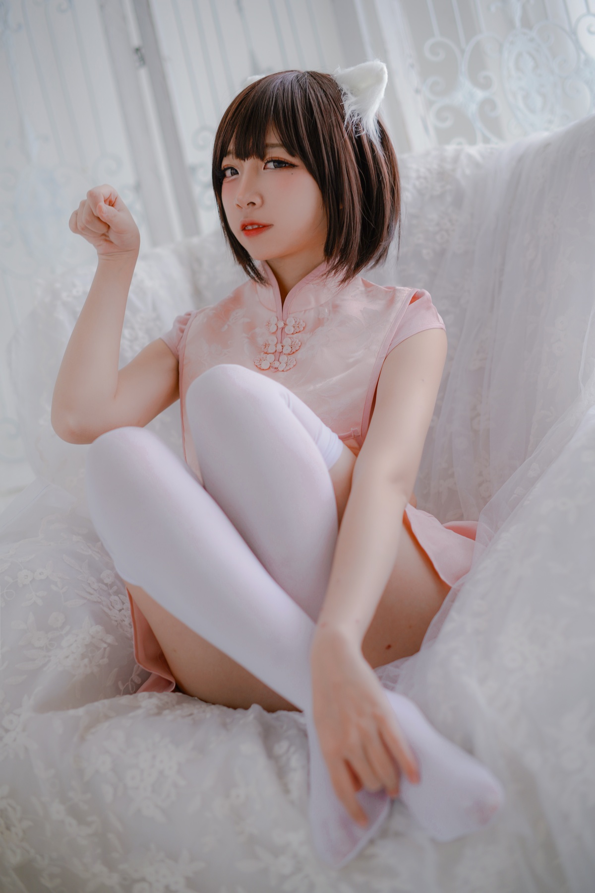 图片[3]-【cosplay】-【二佐Nisa】-粉旗袍-COS世界