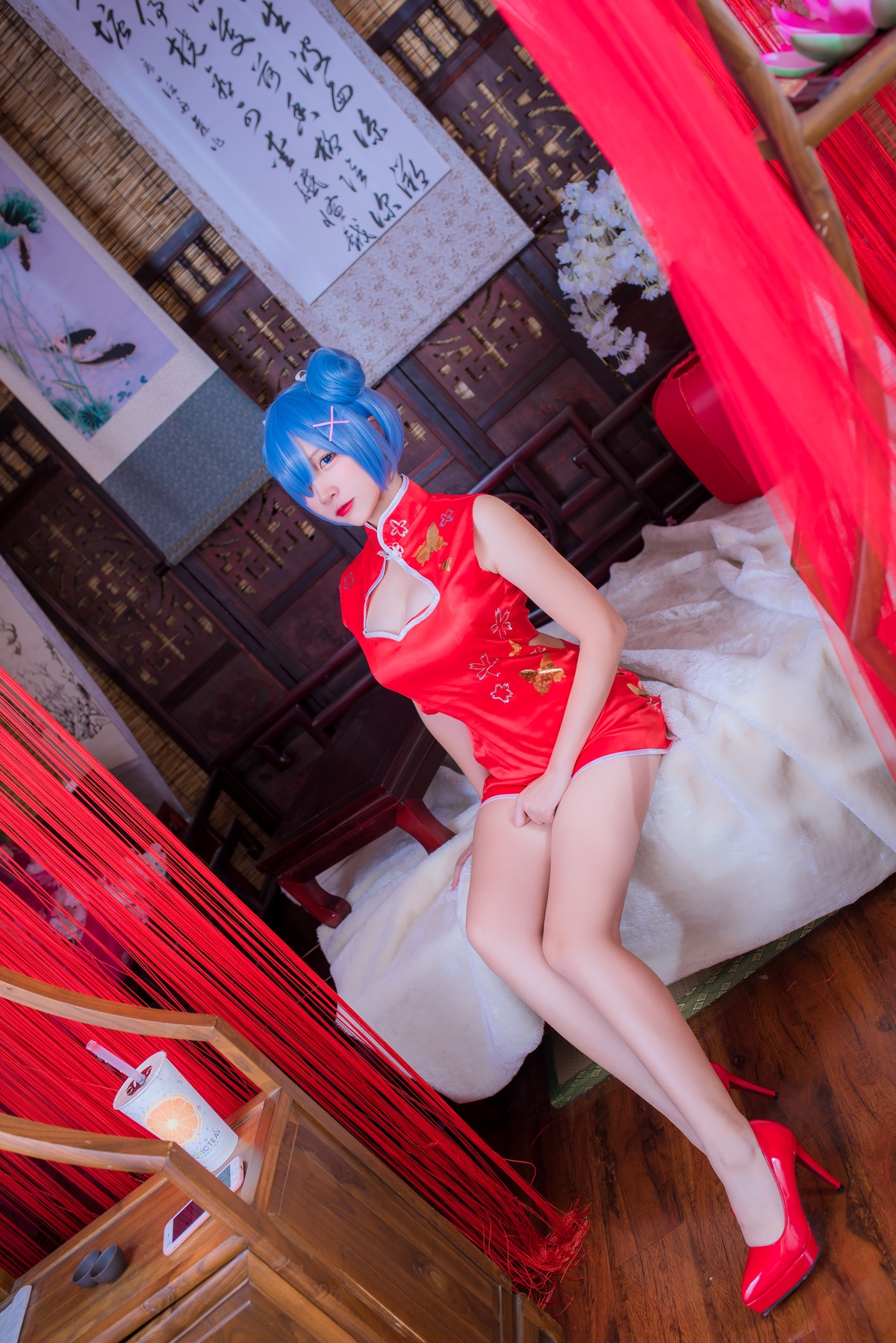 图片[2]-【cosplay】-【二佐Nisa】-蕾姆 旗袍-COS世界