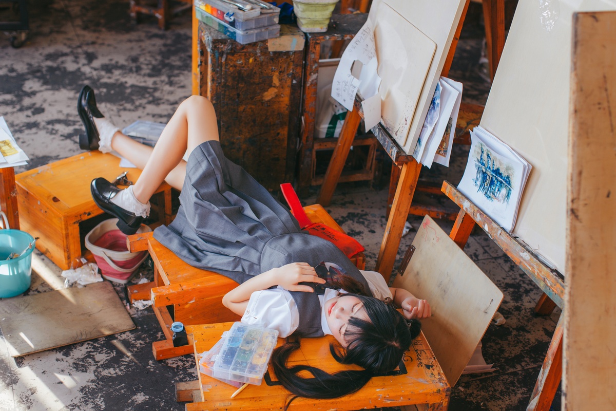 图片[2]-【coser】020【桜桃喵】画室少女-COS世界