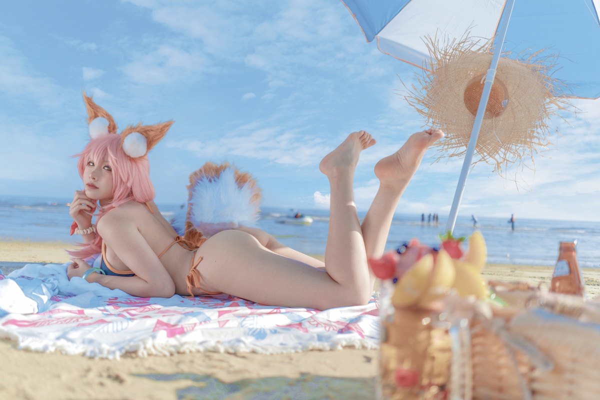 微博Coser@uki雨季 – NO.04 玉藻前海边泳装-COS世界